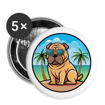 Chinois Shar Pei Chien Race Dessin Animé Lunettes De Soleil Plage - Lot de 5 grands badges (56 mm) - blanc - Devant