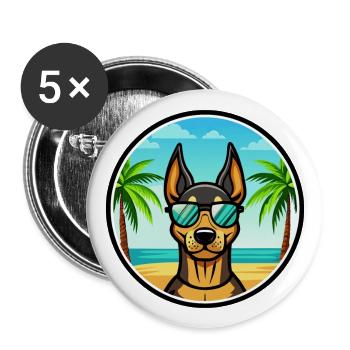 Doberman Chien Race Dessin Animé Lunettes De Soleil Plage - Lot de 5 grands badges (56 mm) - blanc - Devant