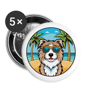 Chien de berger catalan race dessin animé lunettes de soleil plage - Lot de 5 grands badges (56 mm) - blanc - Devant
