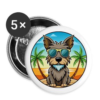 Cesky Terrier Hunderasse Cartoon Sonnenbrille Strand - Buttons groß 56 mm (5er Pack) - Weiß - Vorne