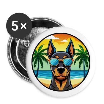 Dobermann Pinscher Hunderasse Cartoon Sonnenbrille Strand - Buttons groß 56 mm (5er Pack) - Weiß - Vorne