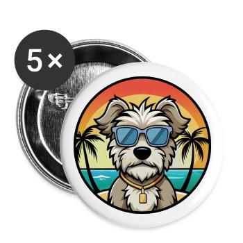 Dandie Dinmont Terrier Dog Breed Cartoon Beach - Buttons large 2.2''/56 mm (5-pack) - white - Front