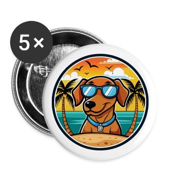 Dunker Hunderasse Cartoon Sonnenbrille Strand - Buttons groß 56 mm (5er Pack) - Weiß - Vorne
