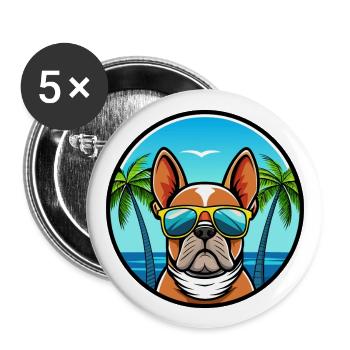 French Bulldog Breed Cartoon Sunglasses Beach - Buttons large 2.2''/56 mm (5-pack) - white - Front