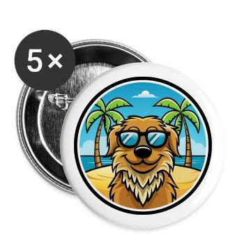 Friesische Wasserhundrasse Cartoon Sonnenbrille Strand - Buttons groß 56 mm (5er Pack) - Weiß - Vorne