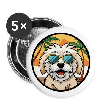 Havenese Chien Race Dessin Animé Lunettes De Soleil Plage - Lot de 5 grands badges (56 mm) - blanc - Devant
