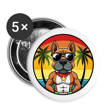 Deutscher Boxer Hund Rasse Cartoon Sonnenbrille Strand - Buttons groß 56 mm (5er Pack) - Weiß - Vorne