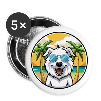 Grandes Pyrénées Chien Race Dessin Animé Lunettes De Soleil Plage - Lot de 5 grands badges (56 mm) - blanc - Devant