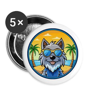 Griffon Bleu De Gascogne Hunderasse Cartoon Beach - Buttons groß 56 mm (5er Pack) - Weiß - Vorne