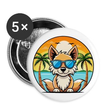 Lunettes de soleil de dessin animé de race de chien Spitz indien plage - Lot de 5 grands badges (56 mm) - blanc - Devant