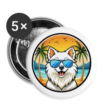 Lunettes de soleil de dessin animé de race de chien Spitz japonais plage - Lot de 5 grands badges (56 mm) - blanc - Devant