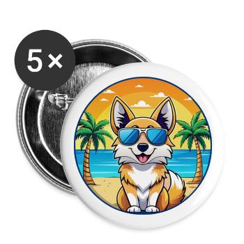 Isländischer Schäferhund Rasse Cartoon Sonnenbrille Strand - Buttons groß 56 mm (5er Pack) - Weiß - Vorne