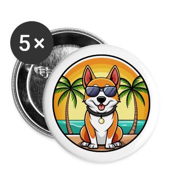 Terrier japonais chien race dessin animé lunettes de soleil plage - Lot de 5 grands badges (56 mm) - blanc - Devant