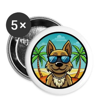 Karst Schäferhund Hunderasse Cartoon Sonnenbrille Strand - Buttons groß 56 mm (5er Pack) - Weiß - Vorne