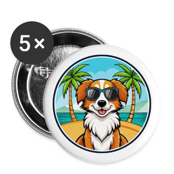Kooikerhondje Hunderasse Cartoon Sonnenbrille Strand - Buttons groß 56 mm (5er Pack) - Weiß - Vorne