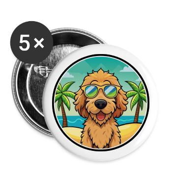 Labradoodle Hunderasse Cartoon Sonnenbrille Strand - Buttons groß 56 mm (5er Pack) - Weiß - Vorne