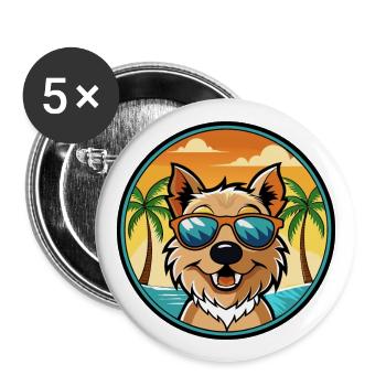 Lucas Terrier Hunderasse Cartoon Sonnenbrille Strand - Buttons groß 56 mm (5er Pack) - Weiß - Vorne