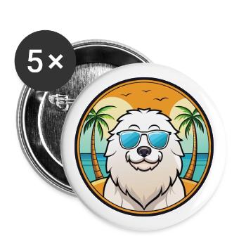 Kuvasz Hunderasse Cartoon Sonnenbrille Strand - Buttons groß 56 mm (5er Pack) - Weiß - Vorne