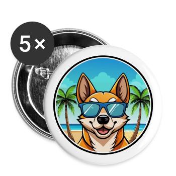 Lundehund Chien Race Dessin Animé Lunettes De Soleil Plage - Lot de 5 grands badges (56 mm) - blanc - Devant