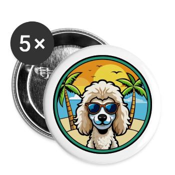 Miniaturpudel Hunderasse Cartoon Sonnenbrille Strand - Buttons groß 56 mm (5er Pack) - Weiß - Vorne