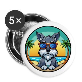 Miniatur Schnauzer Hunderasse Cartoon Sonnenbrille - Buttons groß 56 mm (5er Pack) - Weiß - Vorne