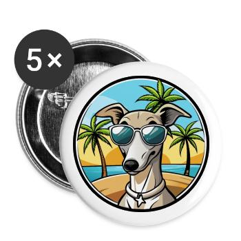 Italian Greyhound Dog Breed Cartoon Sunglass Beach - Buttons large 2.2''/56 mm (5-pack) - white - Front