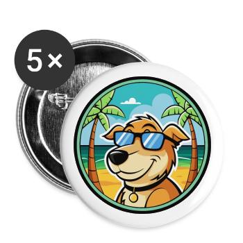 Koolie Chien Race Dessin Animé Lunettes de Soleil Plage - Lot de 5 grands badges (56 mm) - blanc - Devant