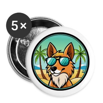 Mudi Chien Race Dessin Animé Lunettes De Soleil Plage - Lot de 5 grands badges (56 mm) - blanc - Devant