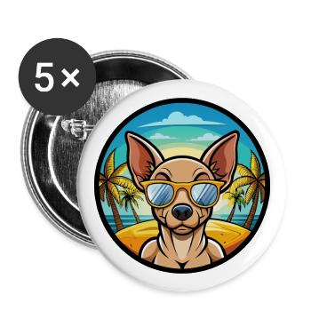 Mexikanische haarlose Hunderasse Cartoon Sonnenbrille Strand - Buttons groß 56 mm (5er Pack) - Weiß - Vorne