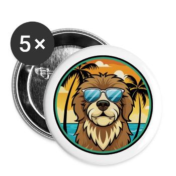 Terre-Neuve Chien Race Dessin Animé Lunettes de soleil Plage - Lot de 5 grands badges (56 mm) - blanc - Devant