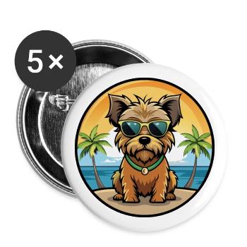 Norfolk Terrier Hunderasse Cartoon Sonnenbrille Strand - Buttons groß 56 mm (5er Pack) - Weiß - Vorne