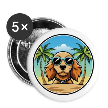 Norfolk Spaniel Hunderasse Cartoon Sonnenbrille Strand - Buttons groß 56 mm (5er Pack) - Weiß - Vorne