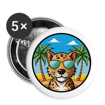 Léopard Cur Chien Race Dessin Animé Lunettes de soleil Plage - Lot de 5 grands badges (56 mm) - blanc - Devant