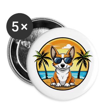 Miniature Fox Terrier Dog Breed Cartoon Sunglasses - Buttons large 2.2''/56 mm (5-pack) - white - Front