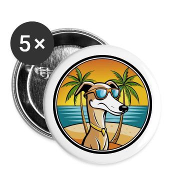 Vieux lévrier croate race de chien dessin animé plage - Lot de 5 grands badges (56 mm) - blanc - Devant