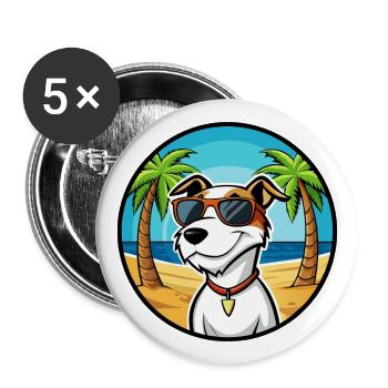 Parson Russell Terrier Dog Breed Cartoon Beach - Buttons large 2.2''/56 mm (5-pack) - white - Front