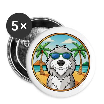 Polish Sheepdog Breed Cartoon Sunglass Beach - Buttons large 2.2''/56 mm (5-pack) - white - Front