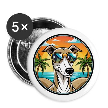 Polnischer Windhund Hund Rasse Cartoon Sonnenbrille Strand - Buttons groß 56 mm (5er Pack) - Weiß - Vorne