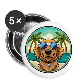 Picardie Spaniel Hund Rasse Cartoon Sonnenbrille Strand - Buttons groß 56 mm (5er Pack) - Weiß - Vorne