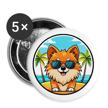 Poméranie Spitz allemand race de chien Cartoon Beach - Lot de 5 grands badges (56 mm) - blanc - Devant