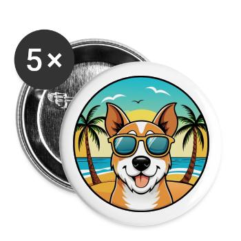Plummer Terrier Hunderasse Cartoon Sonnenbrille Strand - Buttons groß 56 mm (5er Pack) - Weiß - Vorne