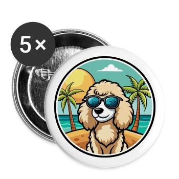 Poodle Dog Breed Cartoon Sunglasses Beach - Buttons large 2.2''/56 mm (5-pack) - white - Front