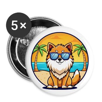 Loulou de Poméranie Spitz Chien Race Dessin Animé Lunettes De Soleil Plage - Lot de 5 grands badges (56 mm) - blanc - Devant