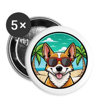 Portugiesische Podengo Hunderasse Cartoon Sonnenbrille - Buttons groß 56 mm (5er Pack) - Weiß - Vorne