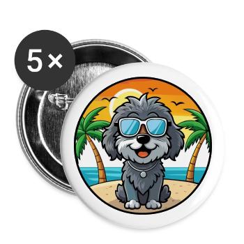 Portugiesische Wasserhundrasse Cartoon Sonnenbrille Strand - Buttons groß 56 mm (5er Pack) - Weiß - Vorne