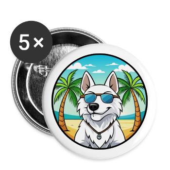 White Shepherd Dog Breed Cartoon Sunglasses Beach - Buttons large 2.2''/56 mm (5-pack) - white - Front