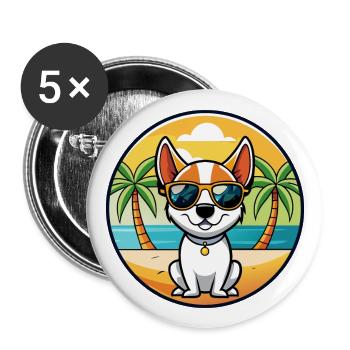 Rat Terrier Hund Rasse Cartoon Sonnenbrille Strand - Buttons groß 56 mm (5er Pack) - Weiß - Vorne