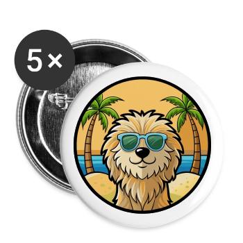 Puli Chien Race Dessin Animé Lunettes De Soleil Plage - Lot de 5 grands badges (56 mm) - blanc - Devant