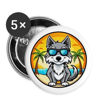 Saarloos Wolfdog Rasse Cartoon Sonnenbrille Strand - Buttons groß 56 mm (5er Pack) - Weiß - Vorne