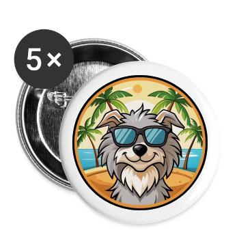 Chien de berger des Pyrénées Race Dessin animé Lunettes de soleil Plage - Lot de 5 grands badges (56 mm) - blanc - Devant